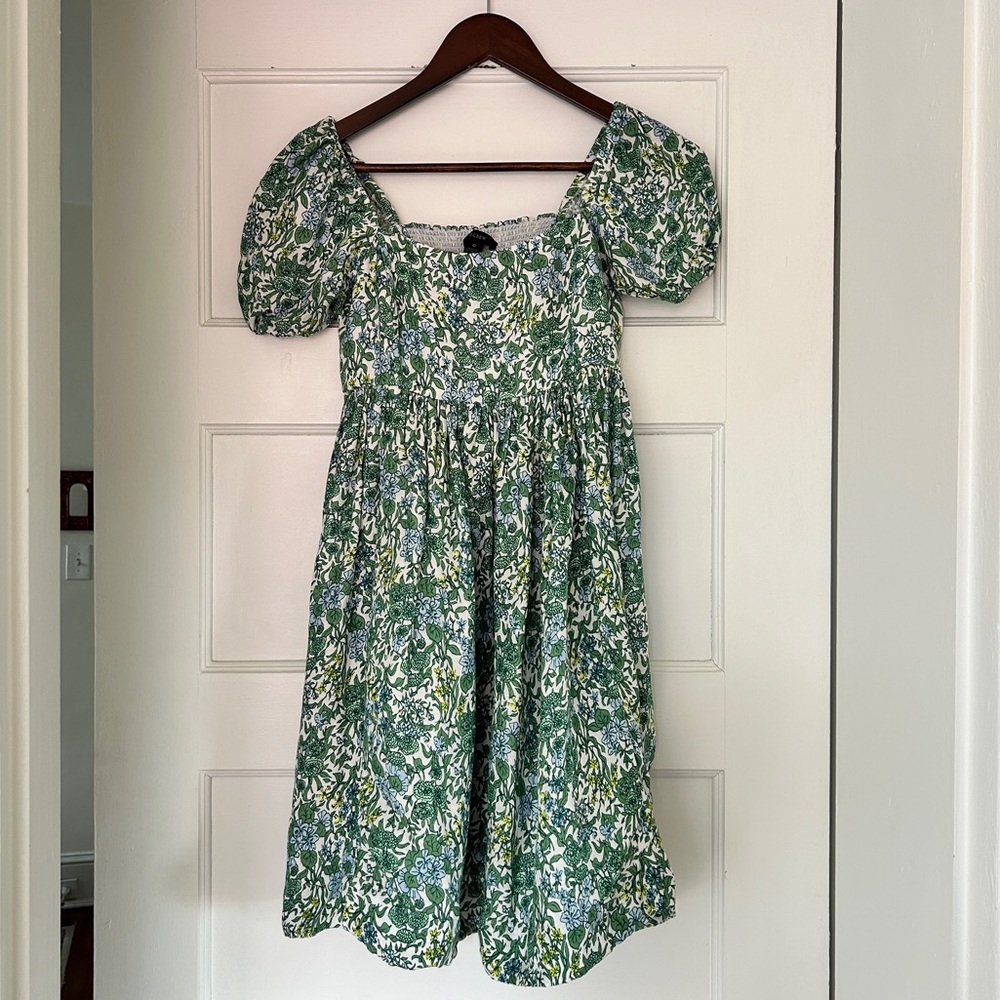 Floral Linen Mini Dress With Pockets